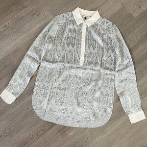 NWOT Rebecca Taylor Sz 0 100% Silk Animal Print Invisible Button Top Long Sleeve